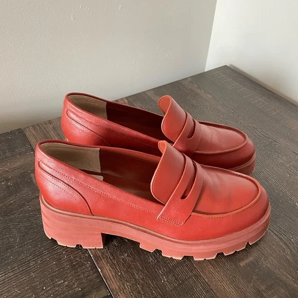 Marc Fisher 9.5 Latika lug sole penny loafer chunky platform burnt red/orange - Picture 16 of 16